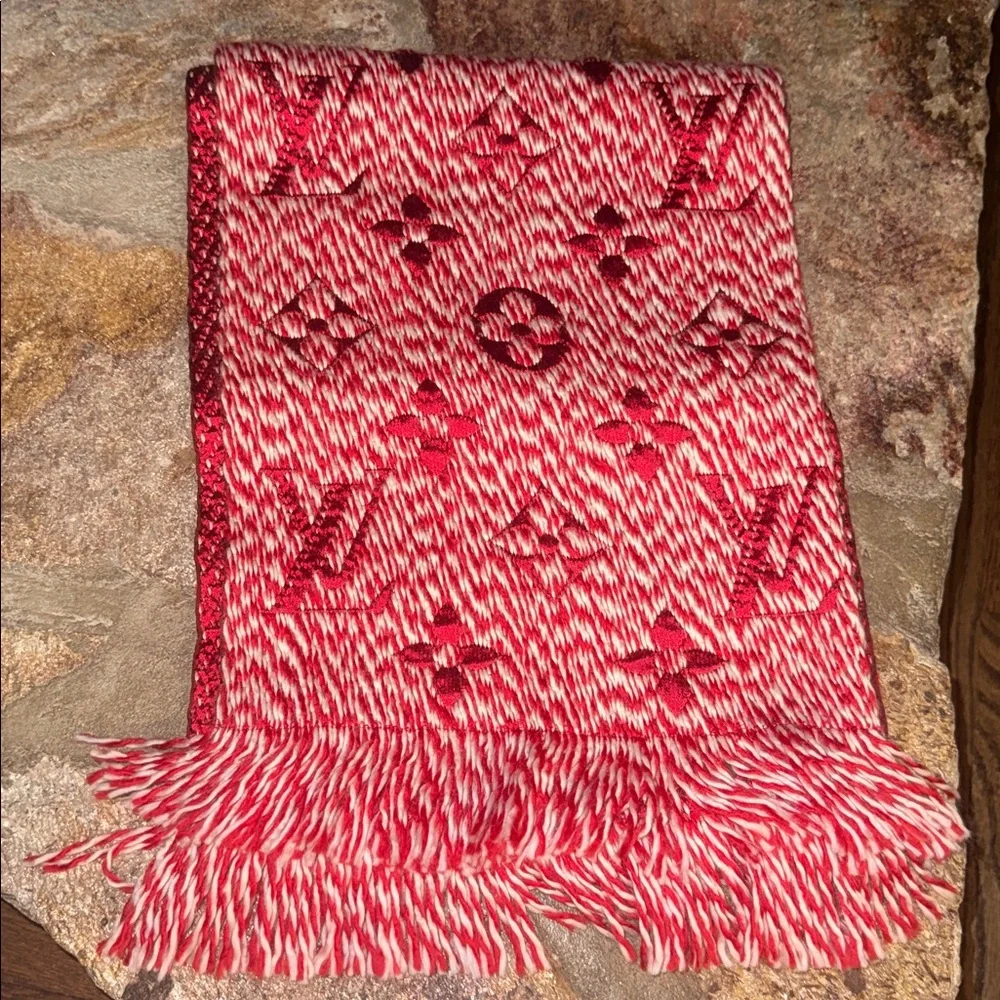 Louis Vuitton Red and White Logo Scarf